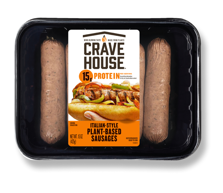 packaged plant-based sausages
