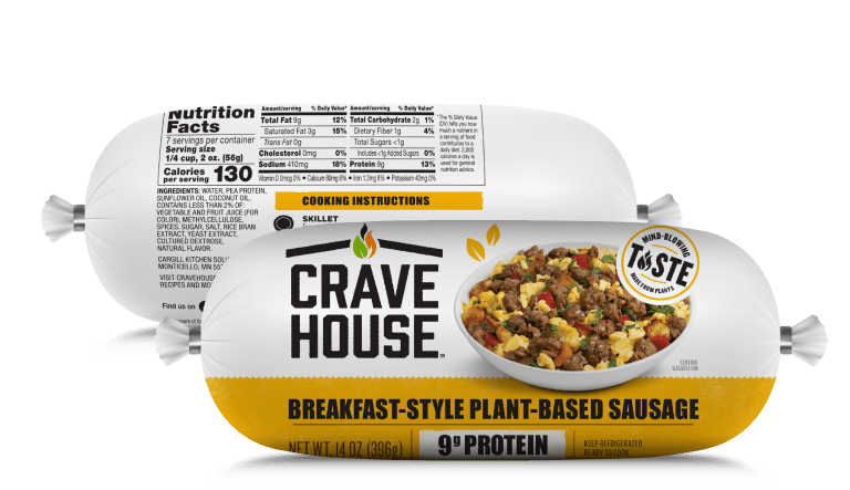 plant-based breakfast ground sausage, front and back packaging